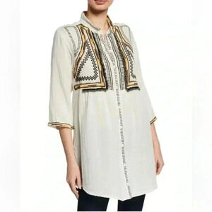 Johnny Was Pete & Greta Vikram Mandarin-Collar Button-Front Gauze Tunic